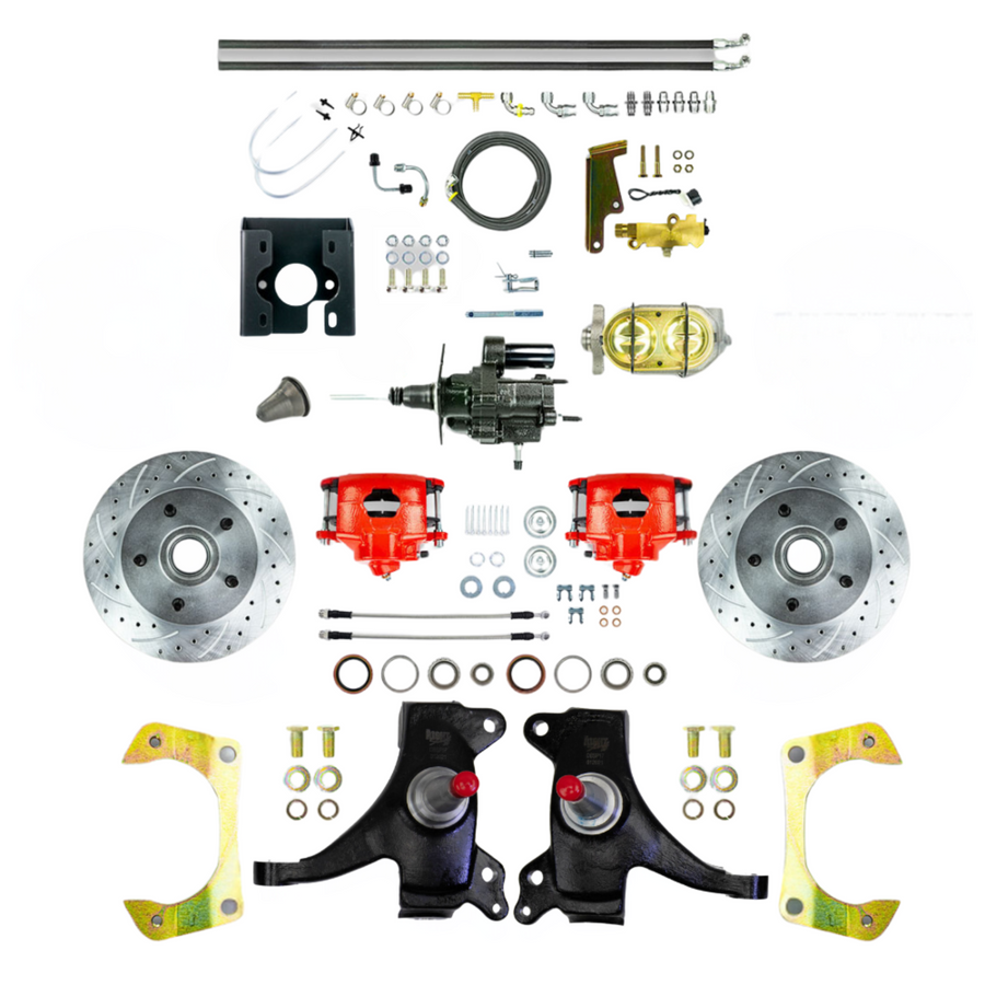 The Right Stuff 71-72 GM C10/C15 Truck/Sub 2" Drop Power Hydraulic Brake Assist Disc Brake Kit Red Calipers - (THB7125DZ)