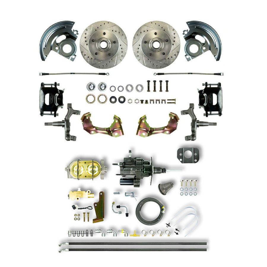 The Right Stuff 64-72 Chevelle/GM A-Body, Hydraulic Brake Assist 2" Drop Front Disc Conversion Blk Calipers - (AFXHB01DS)
