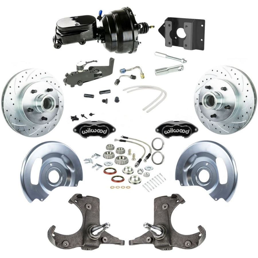 The Right Stuff 1963-66 Chevy/GMC Truck/Suburban, Performance Series Power Front Disc Brake Kit, Black Wilwood Caliper, Drilled and Slotted Rotors, Braided Stainless Hoses, and Black Booster Master Assembly 5x5 - (TDC6325BYP)