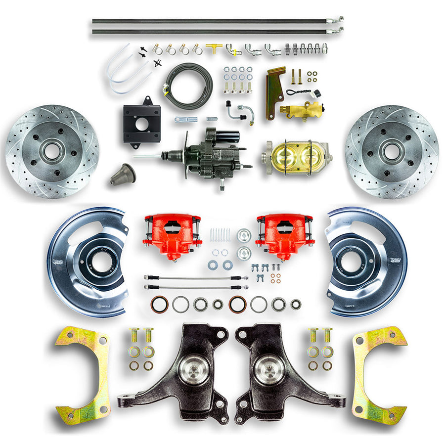 The Right Stuff 60-62 Chevy/GMC Truck/Suburban 2" Drop, Hydraulic Brake Assist Front Disc Conv Red Calipers - (THB6015DZ)