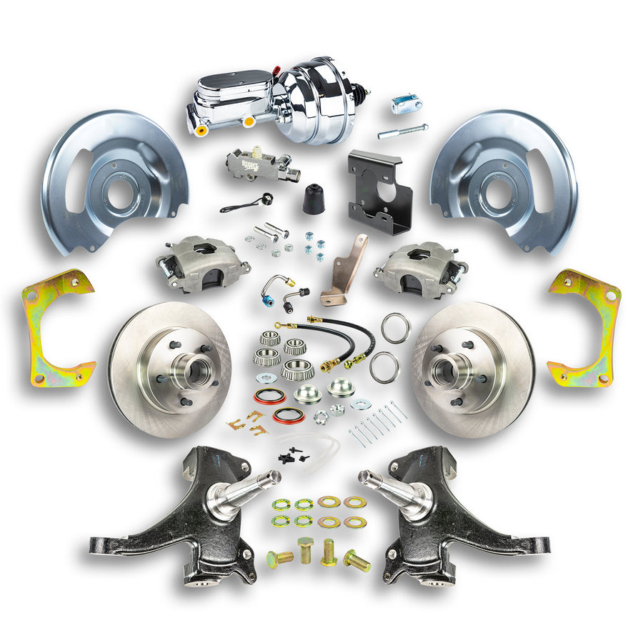 The Right Stuff 67-70 Chevy C10/C15 Truck/Suburban 2" Drop, Power Front Disc Kit, Chrome Upper 5x5 Bolt Pattern - (TDC6725DX)