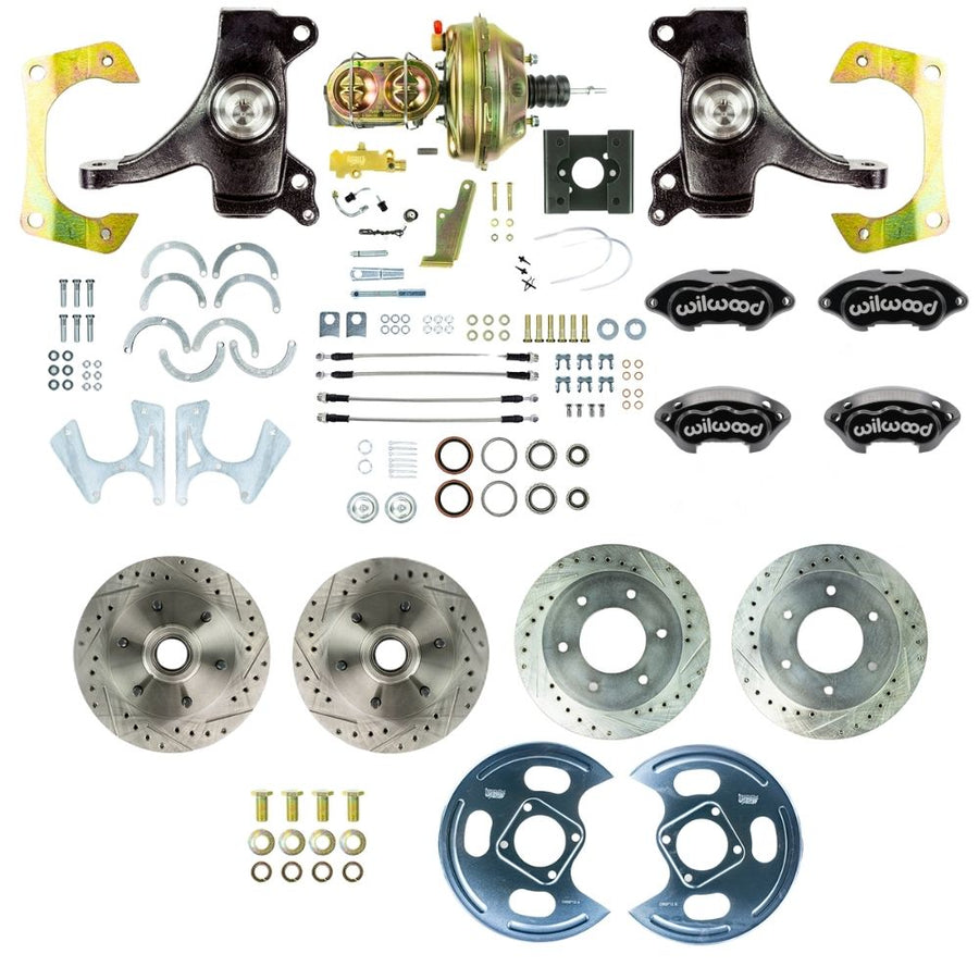 The Right Stuff 1963-66 GM/Chevy C10/C15 Truck/Suburban 2" Drop, Performance Series Power 4-Wheel Disc Kit, Black Wilwood Calipers, Drilled and Slotted Rotors, and Braided Stainless Hoses 6x5.5 Bolt Pattern - (TDC6356DBP)