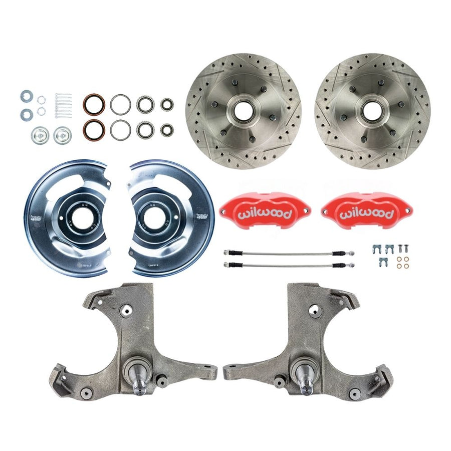 The Right Stuff 1963-70 GM/Chevy Truck/Suburban, 2WD, Performance Series "At The Wheel" Disc conversion Kit; Red Wilwood Calipers, Drilled and Slotted Rotors, and Braided Stainless Hoses - (TWK6316ZP)