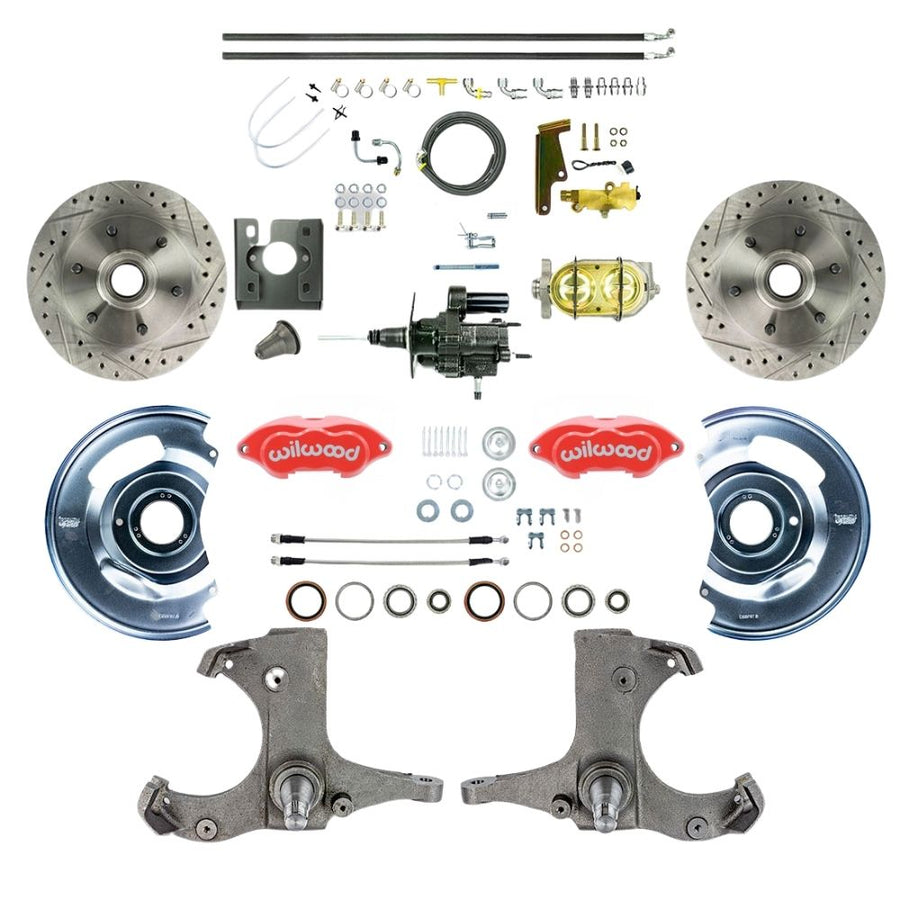 The Right Stuff 1967-70 Chevy C10/15 Truck/Suburban, Performance Series Hydraulic Brake Assist Front Disc Brake Kit with Red Wilwood Calipers, Drilled and Slotted Rotors and Braided Stainless Hoses 6x5.5 Bolt Pattern - (THB6726ZP)