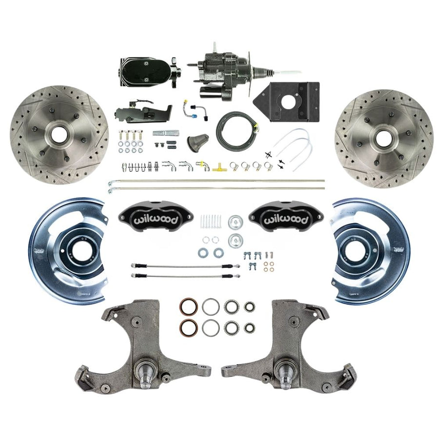 The Right Stuff 1960-62 Chevy/GMC Truck/Suburban, Performance Series Hydraulic Brake Assist Front Disc Brake Kit Black Wilwood Caliper, Drilled and Slotted Rotors, Stainless Hoses, and Black Upper Assembly - (THB6016BYP)