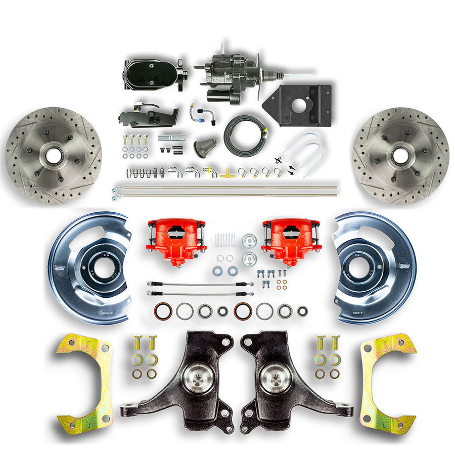 The Right Stuff 60-62 Chevy/GMC Truck/Sub 2" Drop Black Hydraulic Brake Assist Disc Conv w/ Red Calipers - (THB6016DZY)
