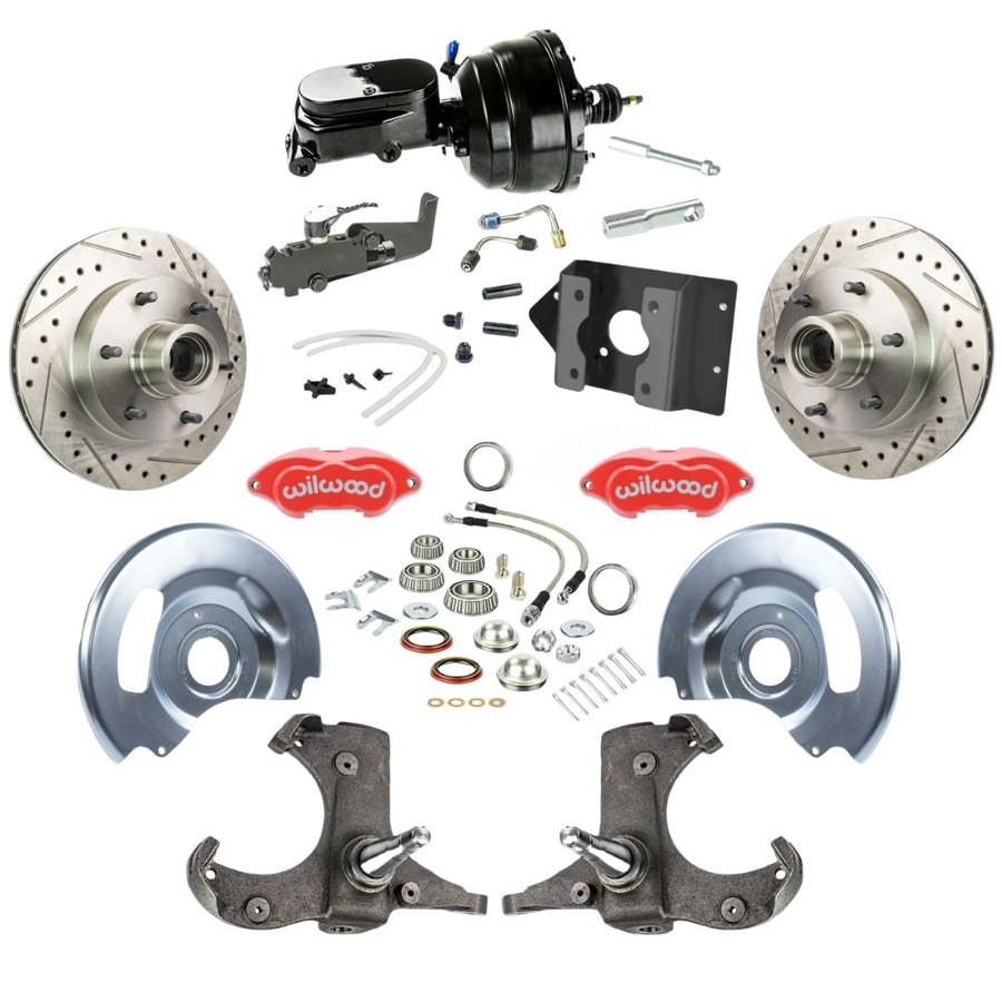 The Right Stuff 1960-62 Chev/GMC Truck/Suburban, Performance Series Power Front Disc Brake Kit Red Wilwood Calipers, Drilled and Slotted Rotors, Braided Stainless Hoses, and Black Booster Master Assembly 6x5.5 - (TDC6016ZYP)