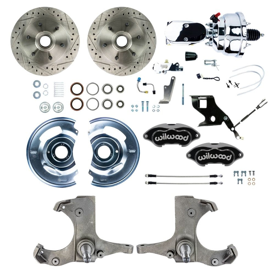 The Right Stuff 1967-70 Chevy C10/15 Truck/Sub, Performance Power Front Disc Kit, Black Wilwood Calipers, Drilled and Slotted Rotors, Braided Stainless Hoses, and Chrome Booster Master Assembly 6x5.5 Bolt Pattern - (TDC6726BXP)