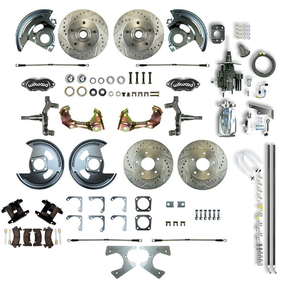 The Right Stuff 64-72 GM A-Body Hydraulic Brake Assist, 4-Wheel Brake Kit Blk Wilwood Calipers Chrome Upper - (AFXHB21CSX)