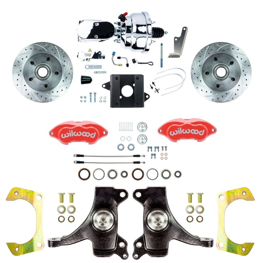 The Right Stuff 1960-62 Chevy/GMC Performance Series 2" Drop, Power Front Disc Brake Conversion with Red Wilwood Calipers and Chrome Booster Master Assembly - (TDC6015DZXP)