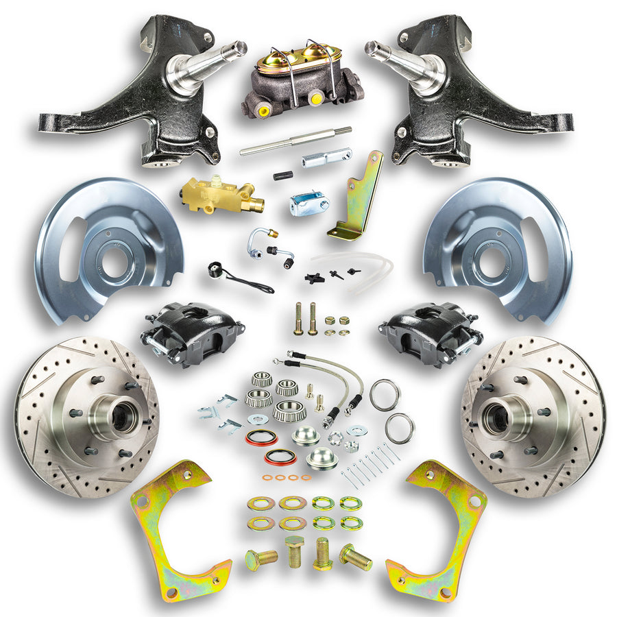 The Right Stuff 60-62 GM Truck & Suburban, 2" Drop, Manual Front Disc Brake Kit Blk Calipers - (TSD6016DB)