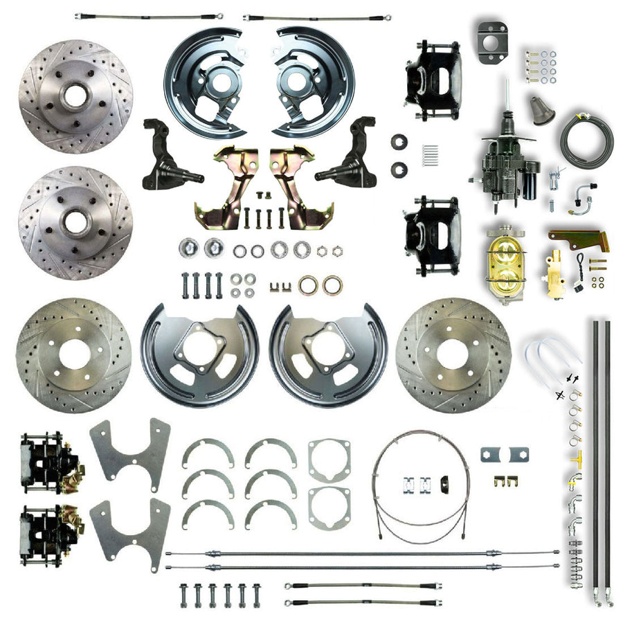 The Right Stuff 67-74 GM A/F/X-Body Staggered 4-Wheel Hydraulic Brake Assist 2" Drop Disc Conv Blk Calipers - (AFXHB45DS)