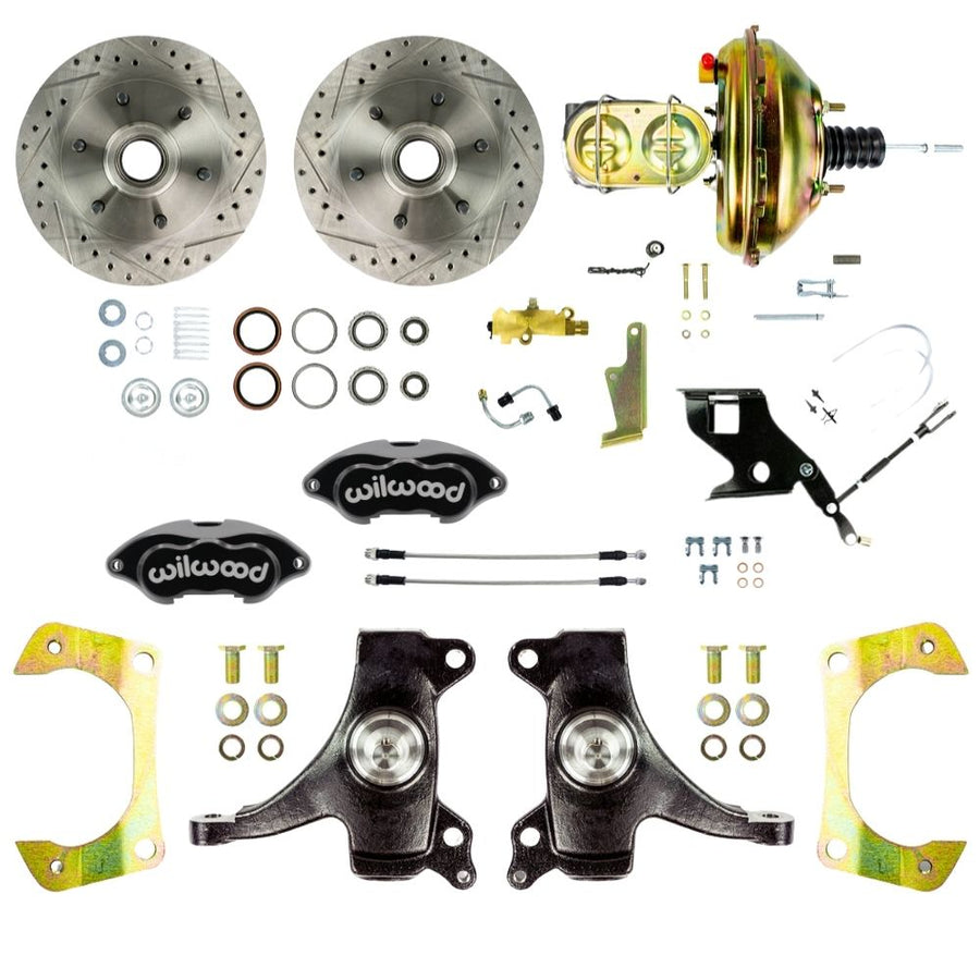 The Right Stuff 67-70 Chevy C10/15 Truck/Sub, 2" Drop, Performance Series Power Front Disc Brake Kit, Black Wilwood Calipers, Drilled and Slotted Rotors, and Braided Stainless Hoses 6x5.5 Bolt Pattern - (TDC6726DBP)