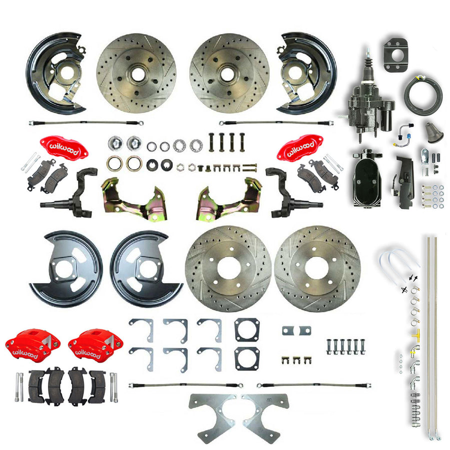 The Right Stuff 67-69 GM F-Body Non-Staggered 4 Wheel Black Hydraulic Brake Assist Disc Conv Red Calipers - (AFXHB22CZY)