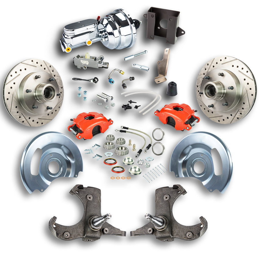 The Right Stuff 60-62 Chevy/GMC Truck/Suburban, Power Disc Brake Kit Red Calipers Chrome Upper 6x5.5 Bolt Pattern - (TDC6016ZX)