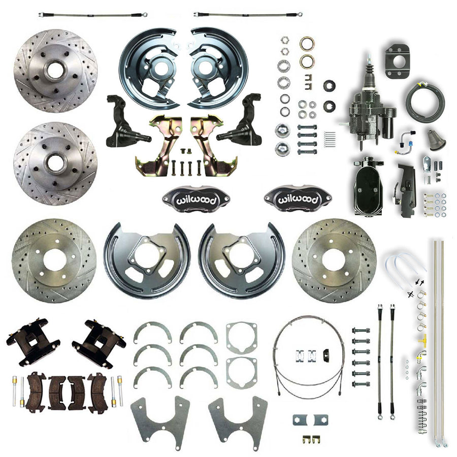 The Right Stuff 67-69 GM F-Body, Staggered, Black Hydraulic Brake Assister 4 Wheel Disc Conv Blk Calipers - (AFXHB25CSY)