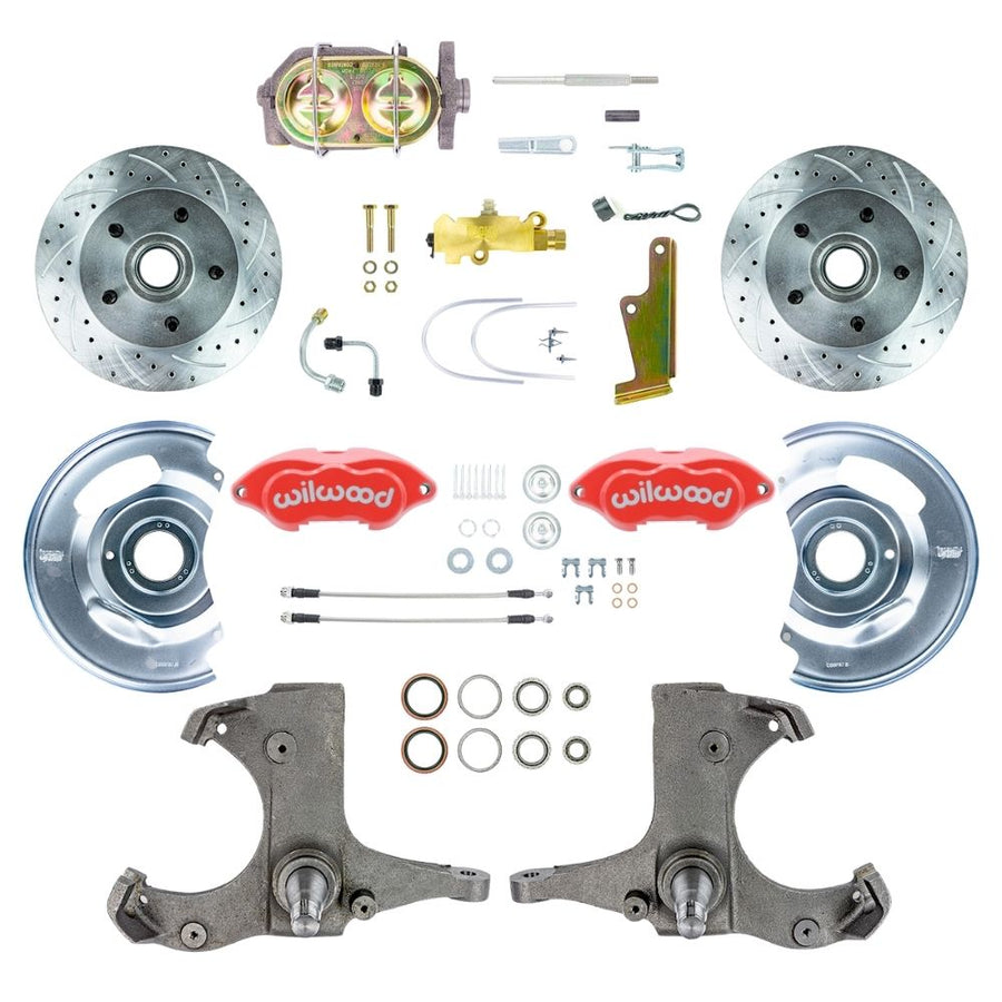 The Right Stuff 1960-62 Chevy/GMC Truck & Suburban Performance Series, Standard Front Disc Brake Conversion Kit, Red Wilwood Calipers, Drilled and Slotted Rotors, and Braided Stainless Hoses - (TSD6015ZP)