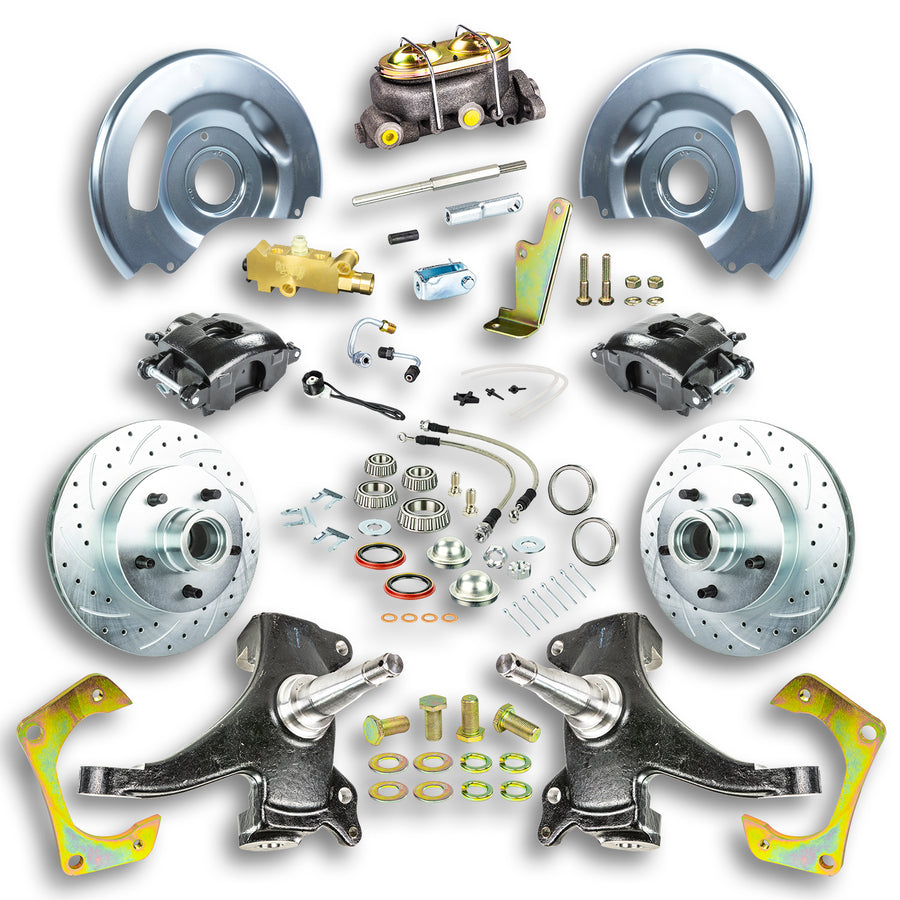 The Right Stuff 63-70 GM Truck/Sub 2" Drop, Std Front Disc Brake Kit, Blk calipers, Chrome Upper - (TSD6315DB)