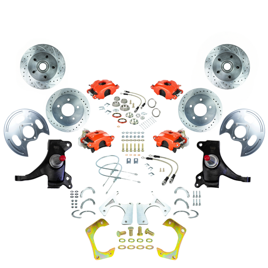 The Right Stuff 71-72 GM Truck/Suburban 2WD 2" Drop, 4-Wheel At The Wheel Disc Kit, Red Calipers - (TWK7155DZ)