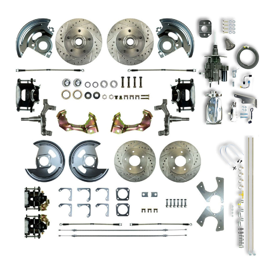 The Right Stuff 67-69 F-Body Non-Stag 4 Wheel Chrome Hydraulic Brake Assist 2"Drop Disc Brakes Blk Calipers - (AFXHB42DSX)