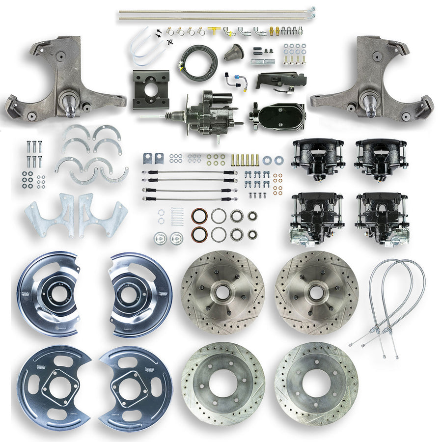 The Right Stuff 63-66 C10-15 Truck/Sub 2WD Black Hydraulic Brake Assist 4-Wheel Disc Conv Kit Blk Calipers - (THB6356BY)