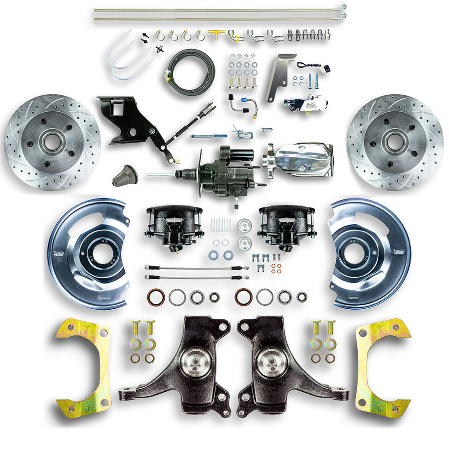 The Right Stuff 67-70 GM C10-15 Truck/Suburban 2" Drop Chrome Hydraulic Brake Assist Disc Conv Blk Calipers - (THB6725DBX)