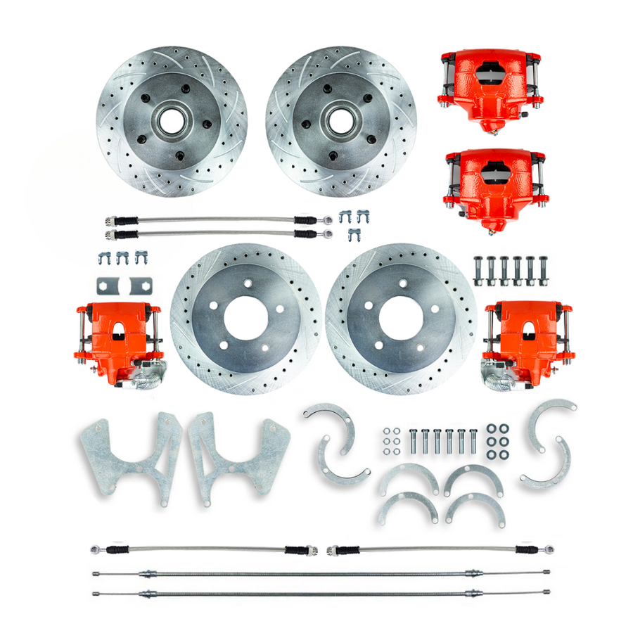 The Right Stuff 71-72 C10 Rear Disc Brake Conversion Kit w/Matching Front Rotors & Red Calipers - (T71DC05Z)
