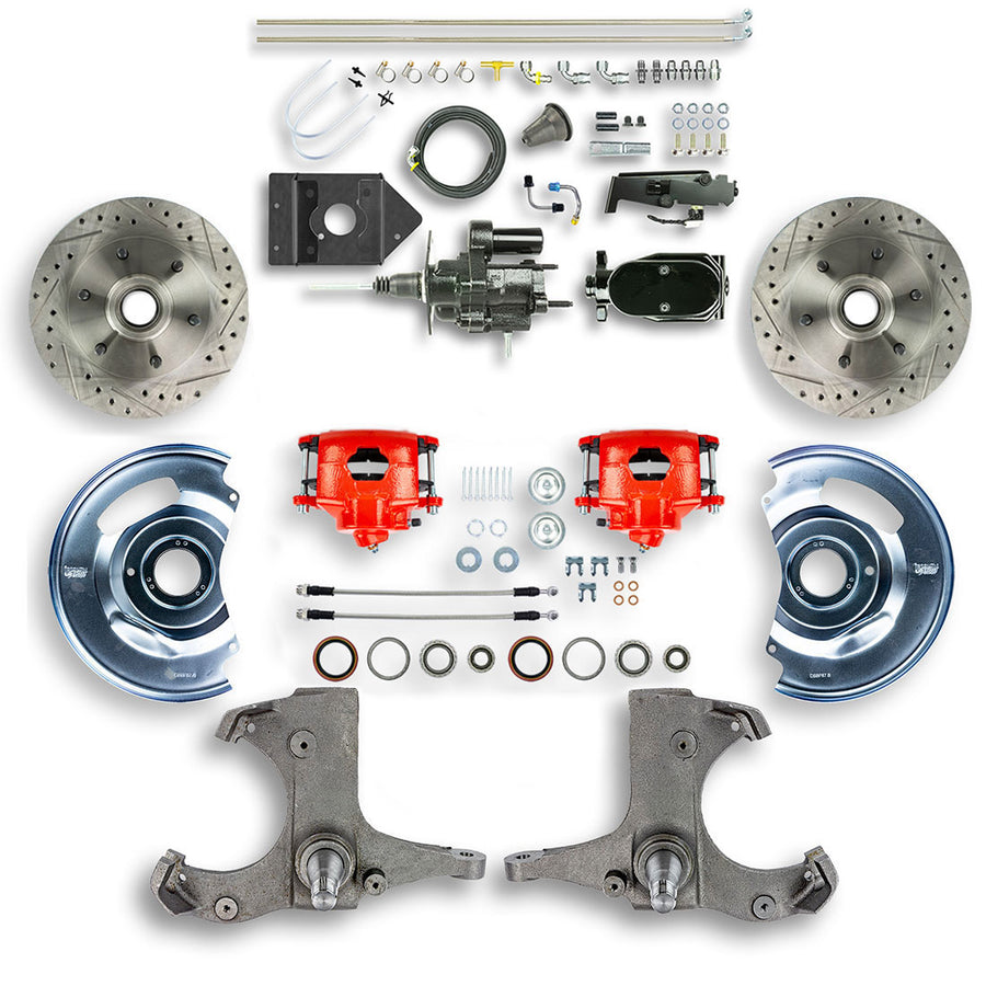 The Right Stuff 60-62 Chevy/GMC Truck/Sub, Black Hydraulic Brake Assist Front Disc Conv Kit Red Calipers - (THB6016ZY)