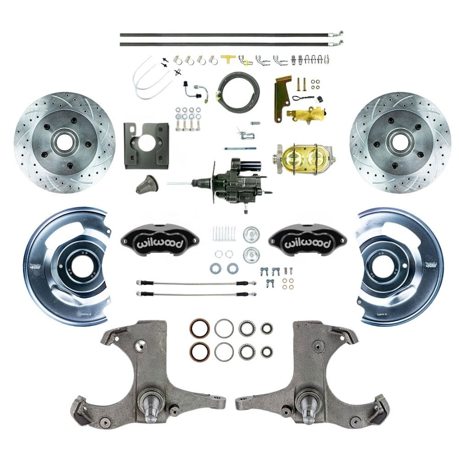 The Right Stuff 1967-70 Chevy C10/15 Truck/Suburban, Power Front Performance Series Disc Brake Kit with Black Wilwood Calipers, Drilled and Slotted Rotors, and Braided Stainless Hoses 5x5 Bolt Pattern - (THB6725BP)