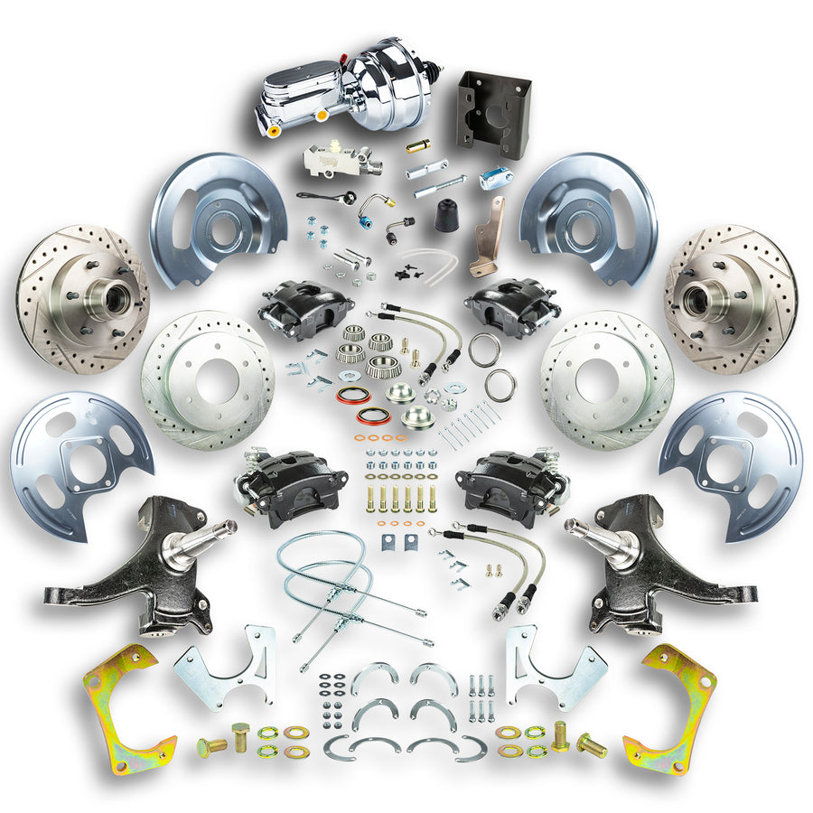 The Right Stuff 67-70 GM C10/15 Truck 2WD, 2" Drop Pwr 4-Wheel Disc, Blk Calipers, Chrome Upper 6x5.5 Bolt Pattern - (TDC6756DBX)