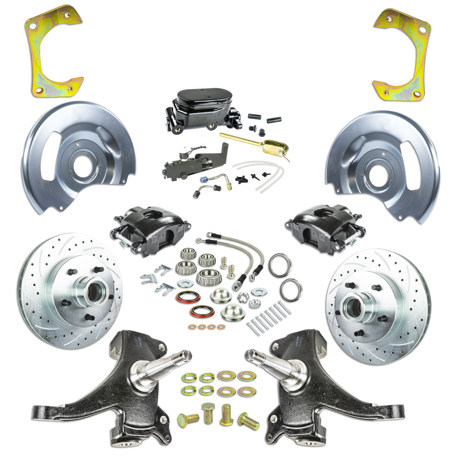The Right Stuff 60-62 Chevy/GMC Truck/Sub, 2" Drop Power Front Disc Kit, Blk Calipers Blk Upper 5x5 Bolt Pattern - (TDC6015DBY)