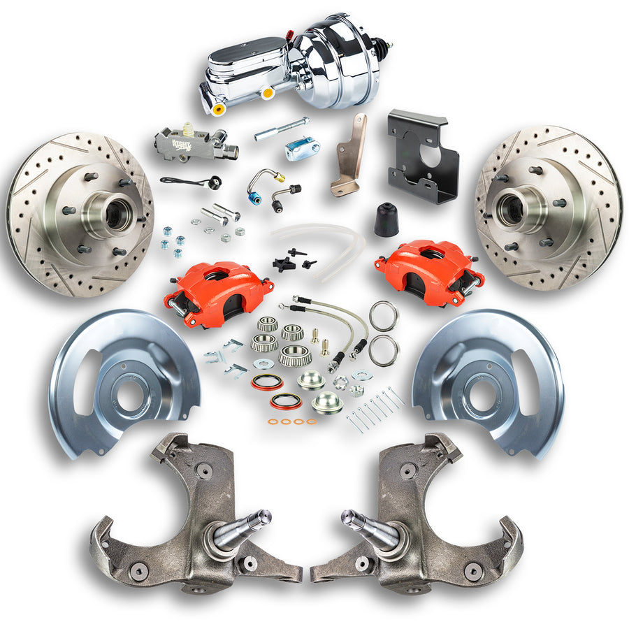 The Right Stuff 67-70 Chevy C10/15 Truck/Sub, Power Front Disc Kit, Red Calipers, Chrome Upper 6x5.5 Bolt Pattern - (TDC6726ZX)