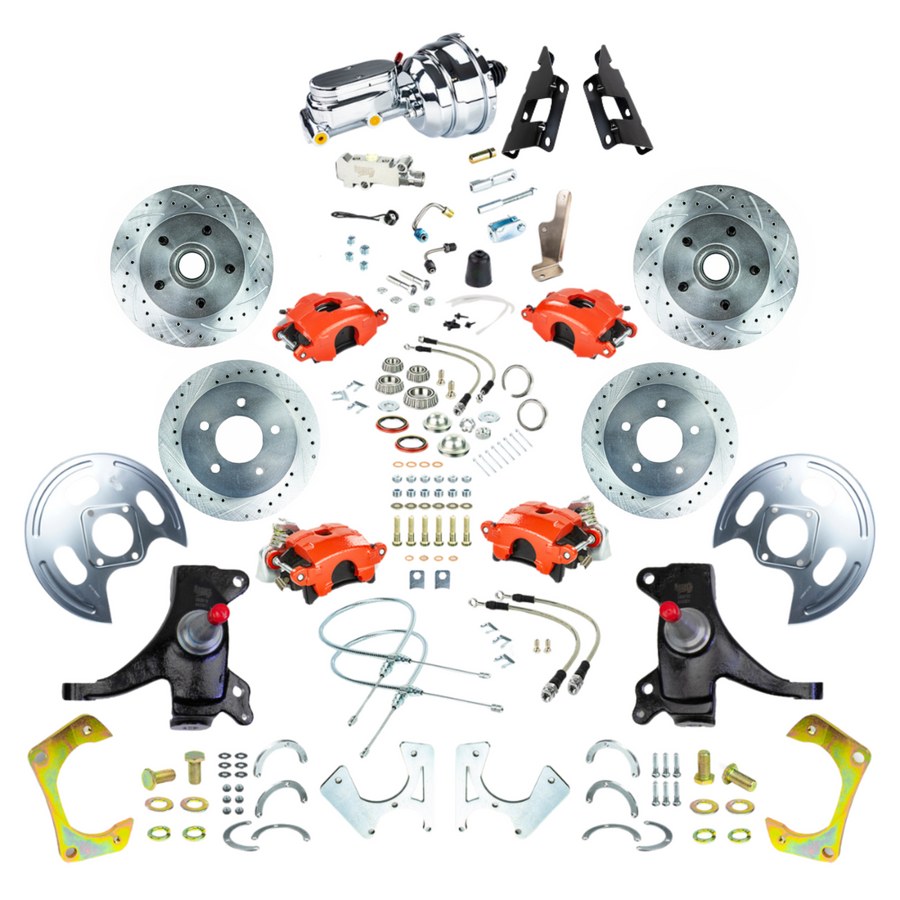 The Right Stuff 73-87 GM C10/C15 Truck/Sub 2" Drop Power 4-Wheel Disc Red Caliper Chrome Upper - (TDC7355DZX)