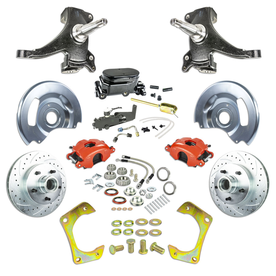 The Right Stuff 60-62 GM Truck & Sub, 2" Drop, Std Front Disc Brake Kit Red Calipers Black Upper - (TSD6015DZY)