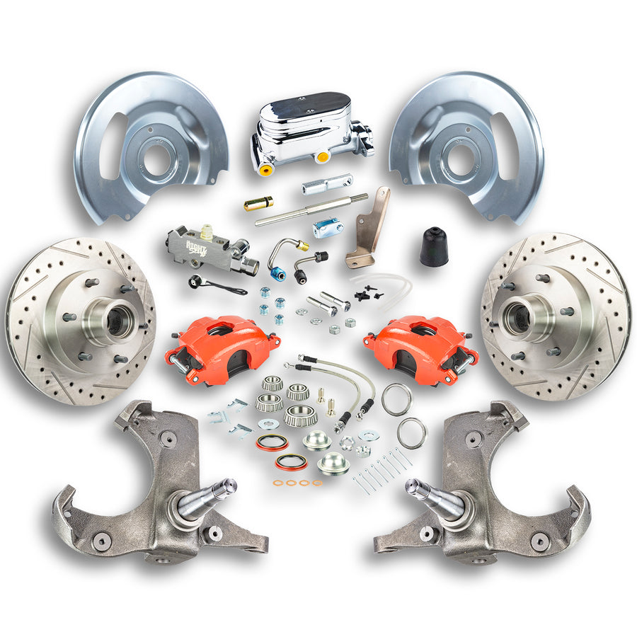 The Right Stuff 63-70 Chevy/GMC Truck/Suburban, Std Front Disc Kit Red Calipers Chrome Upper - (TSD6316ZX)