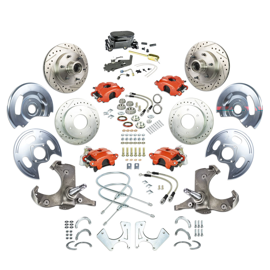 The Right Stuff 63-70 Chevy/GMC Truck & Sub Std 4-Wheel Disc Brake Kit, Red Calipers Black Upper - (TSD6346ZY)