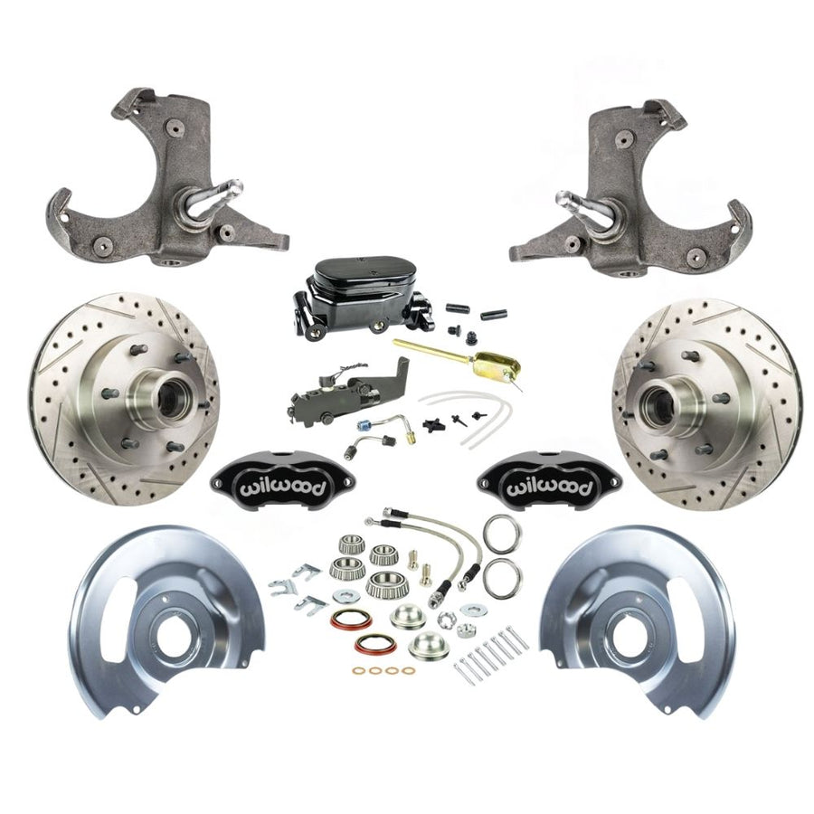 The Right Stuff 1960-62 Chevy/GMC Truck/Suburban Performance Series, Standard Front Disc Brake Conversion Kit, Black Wilwood Caliper, Drilled and Slotted Rotors, Braided Stainless Hoses, Black Booster Master Assembly - (TSD6016BYP)