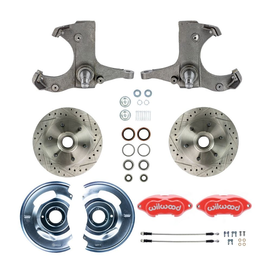The Right Stuff 1960-62 GM/Chevy Truck/Suburban, 2WD, Performance Series "At The Wheel" Disc Brake Kit Red Wilwood Calipers, Drilled and Slotted Rotors, and Braided Stainless Hoses 6x5.5 - (TWK6016ZP)
