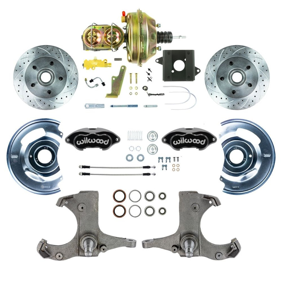 The Right Stuff 1960-62 Chevy/GMC Truck Performance Series, Power Front Disc Brake Conversion Kit, Black Wilwood Calipers, Drilled and Slotted Rotors, and Brainded Stainless Hoses - (TDC6015BP)