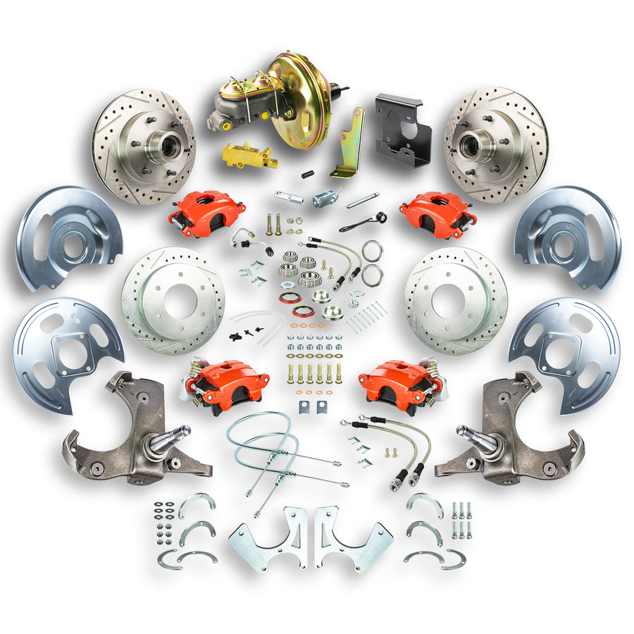 The Right Stuff 67-70 GM C10/C15 Truck/Suburban W/2WD, Pwr 4-Wheel Disc Brake Kit, Red Calipers 6x5.5 Bolt Pattern - (TDC6756Z)