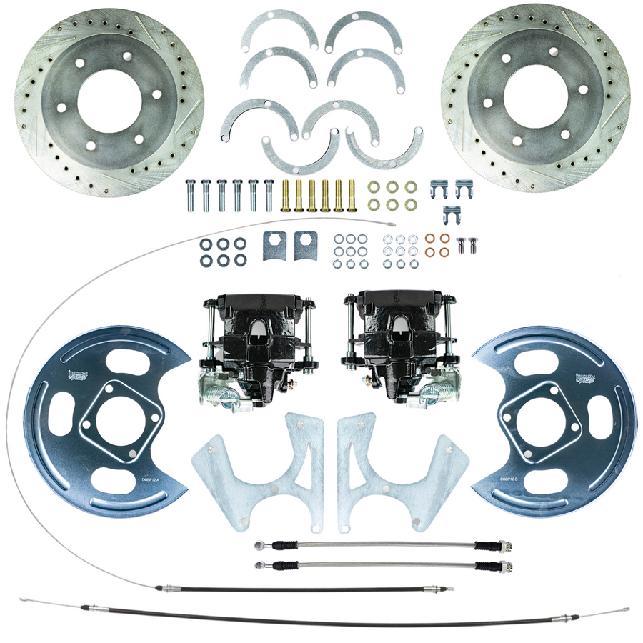 The Right Stuff 1963-1972 Chevy/GMC Truck Rear Disc Brake Conversion Kit, with Black Calipers, Drilled and Slotted Rotors, Backing Plates and E-brake Cables, 6 Lug - (TRD4746S)