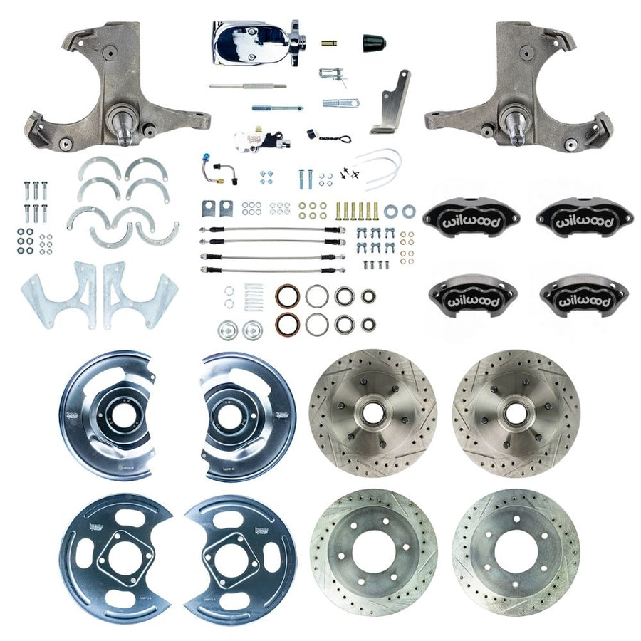 The Right Stuff 1963-70 Chevy/GMC Truck/Suburban, Performance Series Standard 4-Wheel Disc Kit, Black Wilwood Calipers, Drilled and Slotted Rotors, Braided Stainless Hoses, and Chrome Booster Master Assembly - (TSD6346BXP)