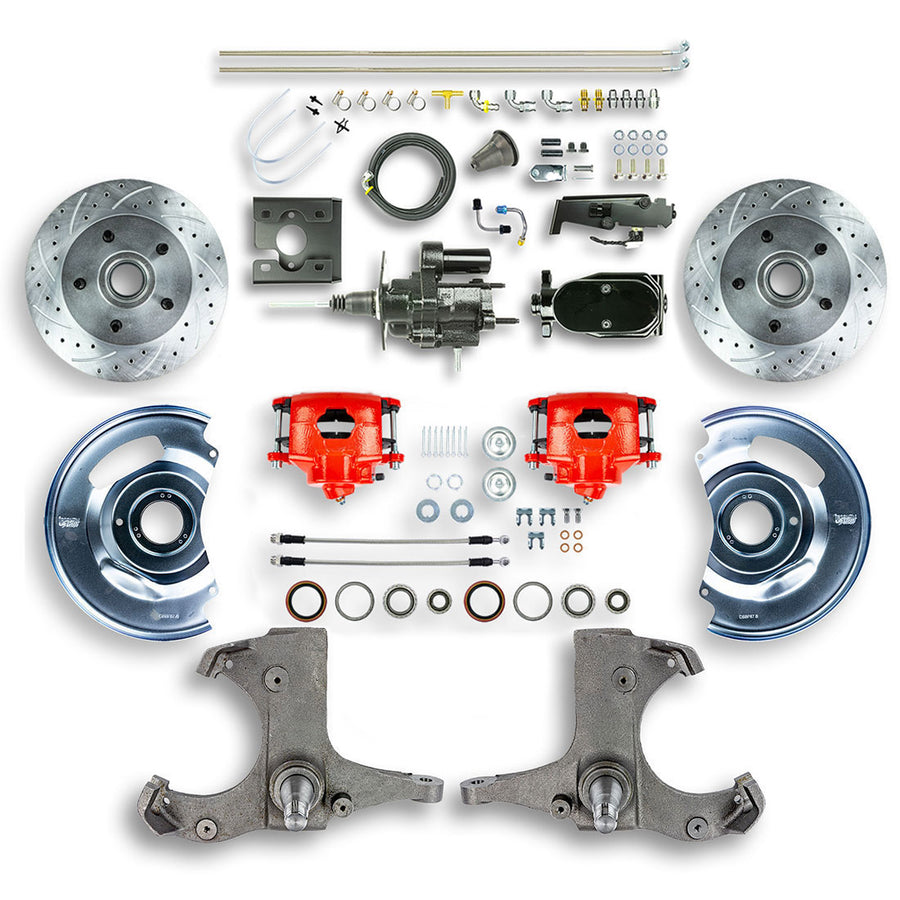 The Right Stuff 1967-70 GM C10/C15 Truck/Suburban 2WD, Black Hydraulic Brake Assist Disc Conv Red Calipers - (THB6725ZY)