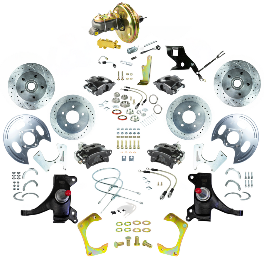 The Right Stuff 71-72 GM C10/15 Truck/Suburban 2" Drop Power 4-Wheel Disc Kit Black Calipers - (TDC7155DB)