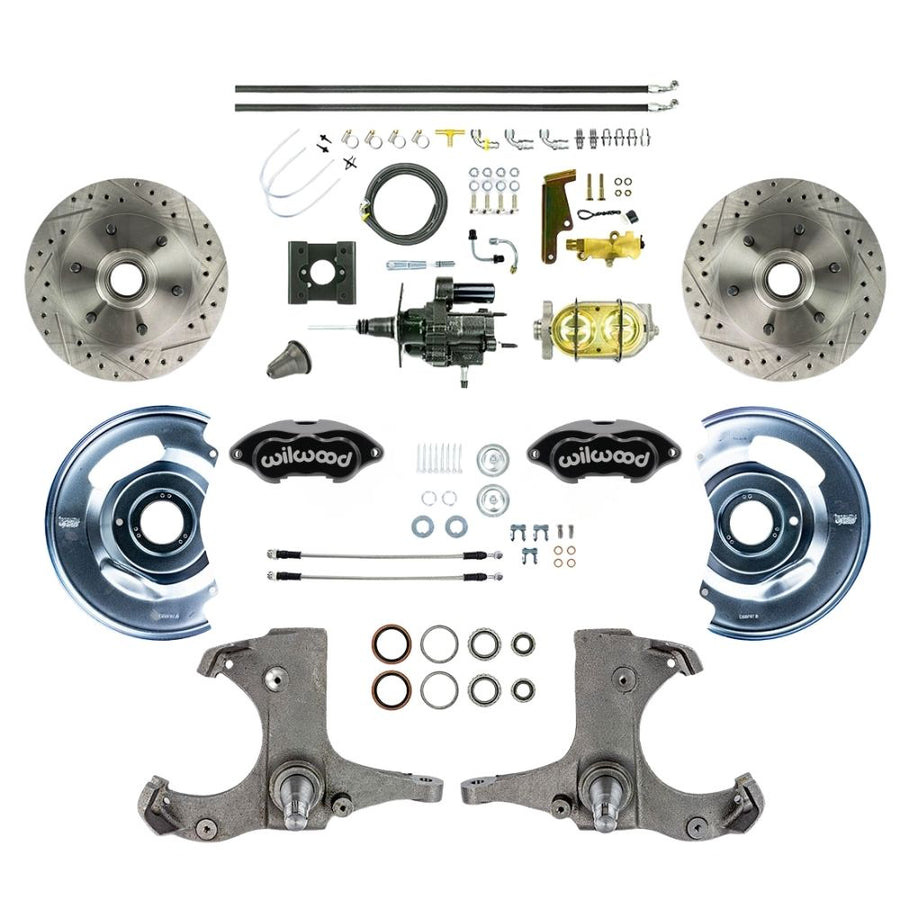 The Right Stuff 1963-66 Chevy/GMC Truck Performance Series, Hydro Boost Disc Brake Conversion Kit, Black Wilwood Calipers, Drilled and Slotted Rotors, and Braided Stainless Hoses - (THB6326BP)