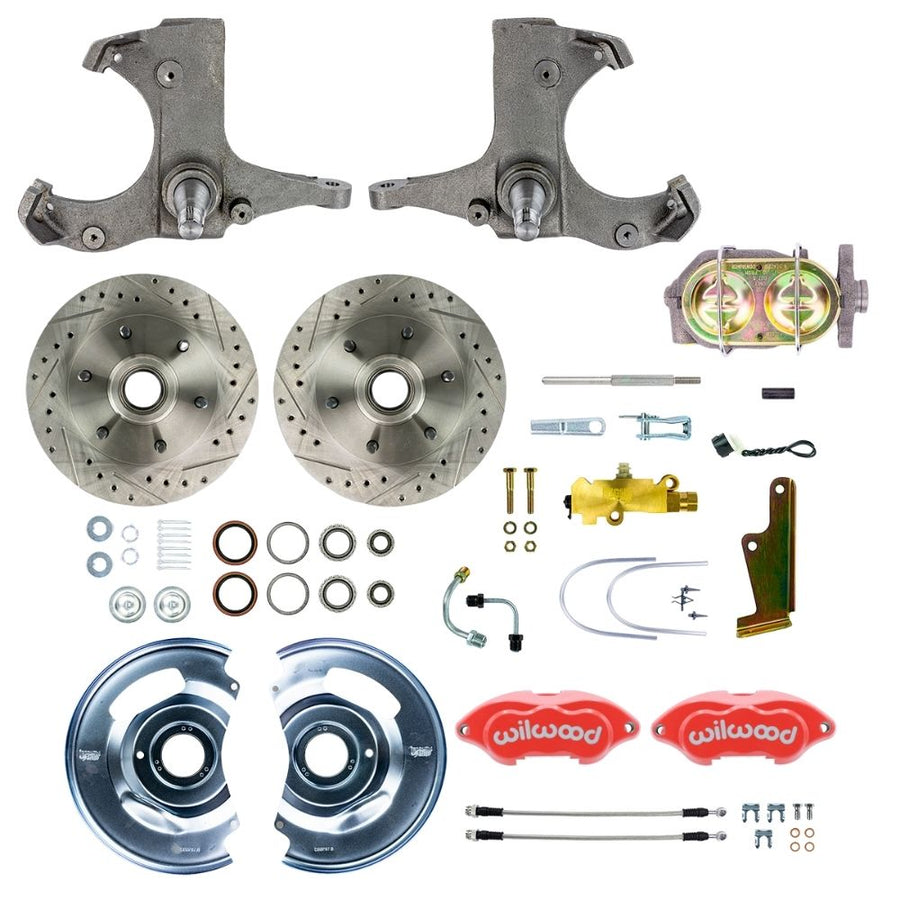 The Right Stuff 1960-62 Chevy/GMC Truck/Suburban Performance Series, Standard Front Disc Brake Conversion Kit, Red Wilwood Calipers, Drilled and Slotted Rotors, and Braided Stainless Hoses - (TSD6016ZP)