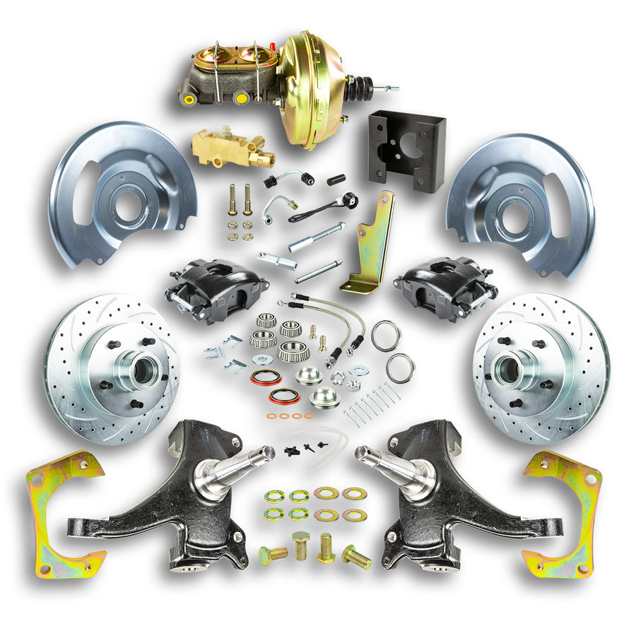 The Right Stuff 63-66 Chevy/GMC Truck/Sub, 2" Drop, Pwr Front Disc Brake Kit w/Black Calipers 5x5 Bolt Pattern - (TDC6325DB)