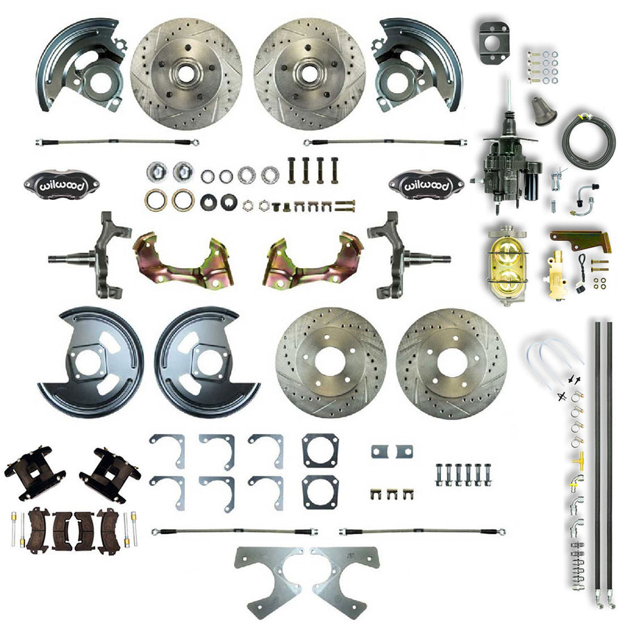 The Right Stuff 64-72 GM A-Body Hydraulic Brake Assist 2" Drop 4-Wheel Disc Kit Blk Wilwood Calipers - (AFXHB21DS)