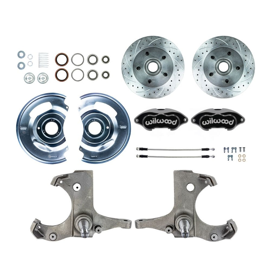 The Right Stuff 1963-1970 GM/Chevy Truck/Suburban, 2WD, Performance Series 2" Drop Performance Series At The Wheel Disc Brake Kit; Black Wilwood Calipers, Braided Stainless Hoses, and Black Booster Master Assembly - (TWK6315BP)