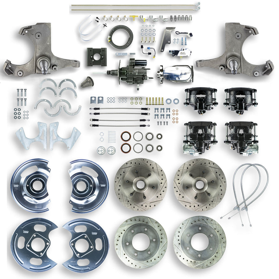 The Right Stuff 63-66 C10-15 Truck/Sub 2WD Chrome Hydraulic Brake Assist 4-Wheel Disc Conv Kit Blk Calipers - (THB6356BX)